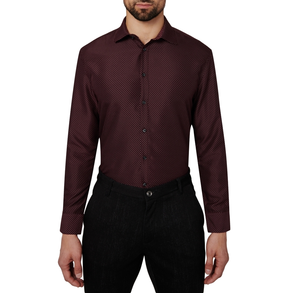 Men's Regular Fit Dot Print Wrinkle Free Performance Dress Shirt - Burgundy 2XL